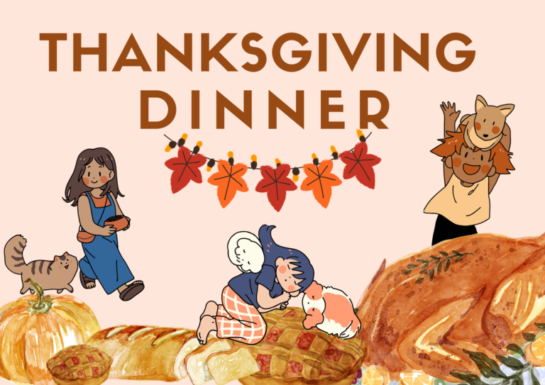 Image: Ecopetpedia Thanksgiving Dinner Poster featuring a festive design with details about the event and thanksgiving food