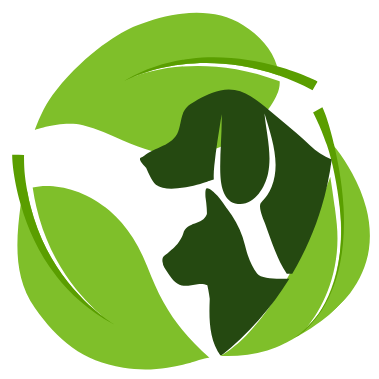 Ecopetpedia logo - Dog and cat with green leaves as background